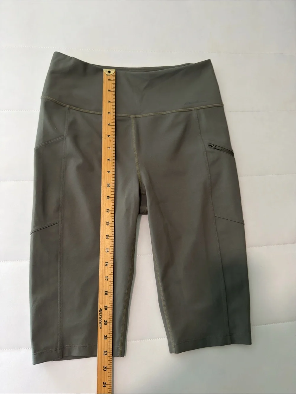 Eddie Bauer Stretch Capri Leggings Gray Elastic Waist Pockets Women's M